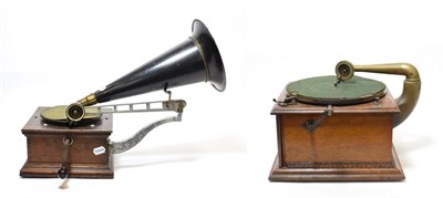 Lot 3130 - Zonophone Cinch Gramophone, together with an Oxford horn gramophone (with reproduction support arm)