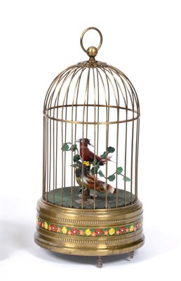Lot 3132 - A Small Double Singing Birds-In-Cage, By Karl Griesbaum, post-war model, with perched red bird...