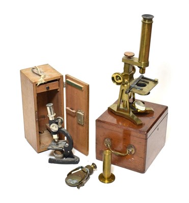 Lot 3153 - Pillischer (London) Brass Microscope no.1356, with course/fine focussing, plano/convex mirror,...