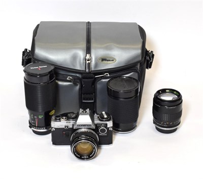Lot 3175 - Olympus OM10 Camera with OM-System G Zuiko Auto-S f1.4 50mm lens; together with three lenses:...