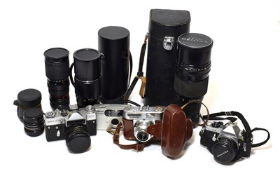 Lot 3182 - Various Cameras including Pentax ME Super with SMC f1.7 50mm lens; Zenit EM with Helios 44m...