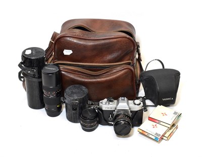 Lot 3186 - Yashica FX2 Camera with DSB f1.9 50mm, DSB f4 70-210mm and ML f2.8 28mm lenses; Ashahi Pentax...