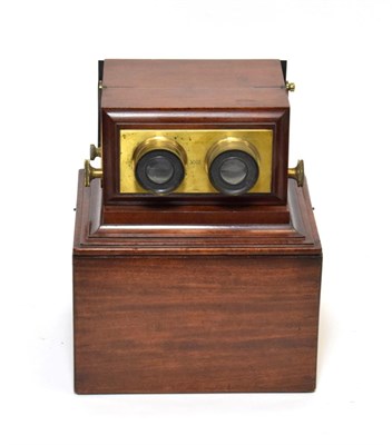 Lot 3201 - Tabletop Achromatic Stereoscope  in mahogany case which becomes a plinth, with brass fitting