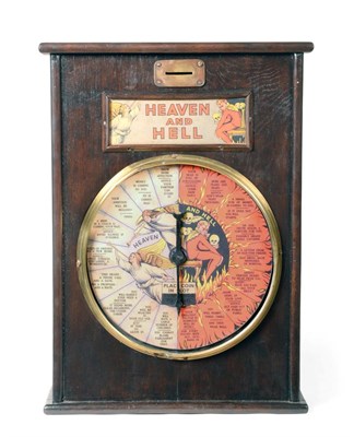 Lot 3204 - Heaven And Hell Wall Mounted Amusement Machine with pictorial circular dial divided into 18...