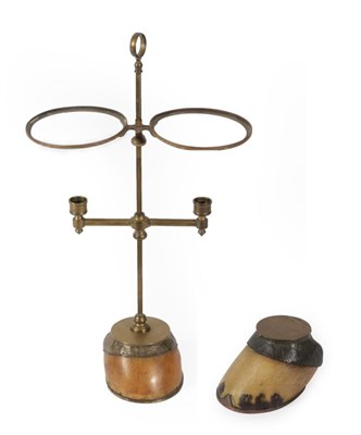 Lot 21 - Sporting: A Late Victorian Brass Mounted Horse Hoof Inkwell and a Two-Branch Horse Hoof Oil...