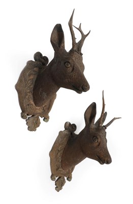 Lot 23 - Antlers/Horns: A Pair of Austro-German Carved Wooden Roe Deer, circa late 18th/early 19th...