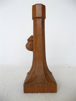 Lot 1508 - A Robert "Mouseman" Thompson Oak Table Lamp, of octagonal column form, square base, with carved...