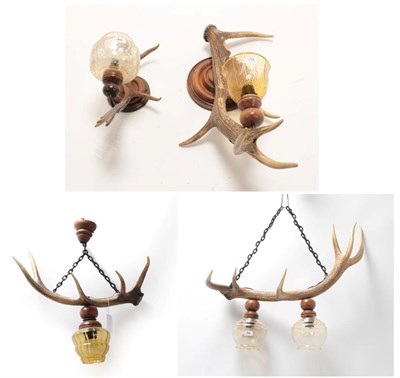 Lot 154 - Antler Furniture: Antler Mounted Light Fittings, circa late 20th century, to include - a large...