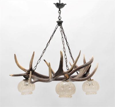 Lot 156 - Antler Furniture: A Red Deer Antler Mounted Chandelier, circa late 20th century, constructed...
