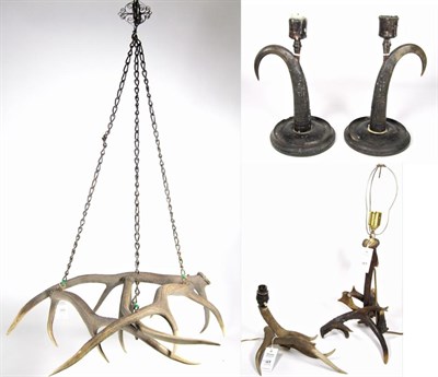 Lot 169 - Antler Furniture: A Selection of Austro-German Antler and Horn Lamps, Candlesticks and Chandeliers