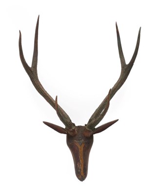 Lot 224 - Antlers/Horns: A South East Asian Polychrome Painted and Carved Wooden Head of a Rusa Deer,...