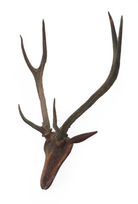 Lot 224 - Antlers/Horns: A South East Asian Polychrome Painted and Carved Wooden Head of a Rusa Deer,...