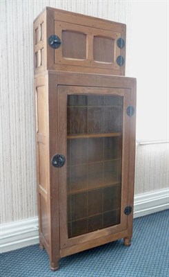 Lot 1523 - A Sid Pollard Glazed Panelled Oak Cupboard, with two fitted shelves, on four octagonal feet,...