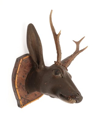 Lot 281 - Antlers/Horns: An Austro-German Carved Wood Head of a Roebuck, circa 18th/19th century, a...