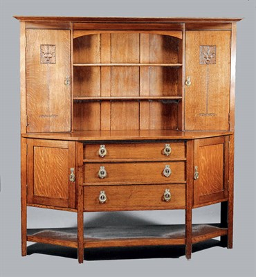 Lot 1529 - An Arts & Crafts Oak Sideboard, made by John P White, the upper section with central open rack...