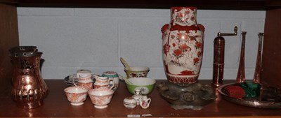 Lot 23 - A Japanese Kutani vase; an octagonal malachite box; a pair of Eastern copper and brass mugs; a pair