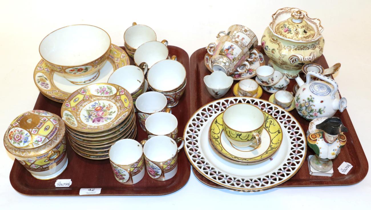 Lot 42 - Two trays of 19th century Continental porcelain including: a gilt floral decorated part...