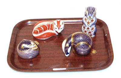 Lot 54 - A Royal Crown Derby Imari palette Fox paperweight; with a badger; and two others (4)
