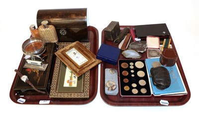 Lot 67 - Two cased Parker pens, a set of sovereign scales, various pocket knives, coins, Timex...