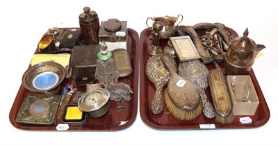 Lot 72 - A group of silver, including: various dressing-table items; hot-water jug; various enamelled items