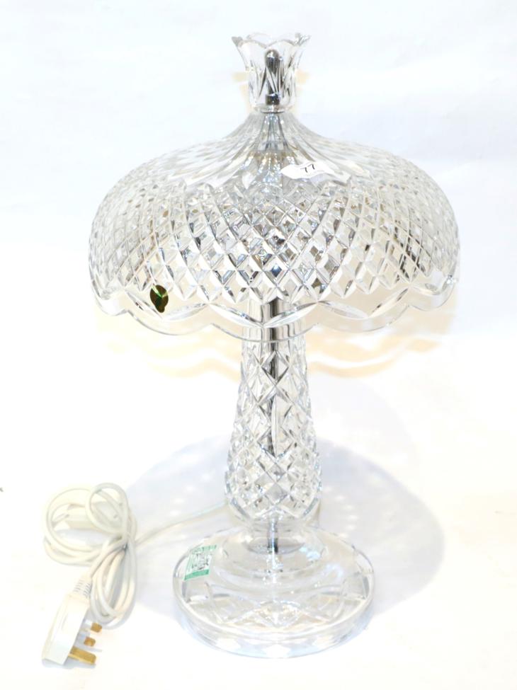 Lot 77 - Waterford crystal 'Achillbeg' mushroom shaped table lamp, 50cm high, with box