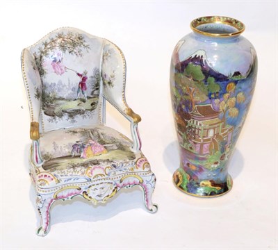 Lot 79 - Chinoiserie decorated Carlton ware vase; together with a French faience chair