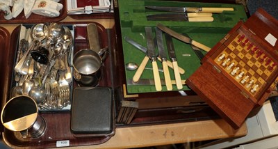 Lot 108 - A small group of silver teaspoons together with a quantity of plated flatware, some loose, and...