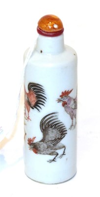 Lot 143 - A Chinese porcelain snuff bottle, of shouldered cylindrical form, painted in famille rose...