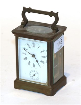 Lot 148 - A French brass carriage clock with white enamelled dial