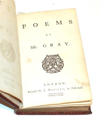 Lot 154 - Gray (Thomas) Poems. Printed for J. Dodsley, 1768. 8vo, full red straight-grain morocco, boards...