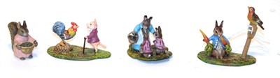 Lot 156 - Four modern Austrian cold painted bronze Beatrix Potter groups, Goody Tiptoes, Mrs Rabbit and...