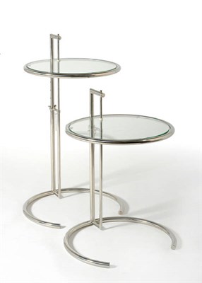 Lot 1546 - A Pair of Contemporary Eileen Gray E1027 Adjustable Circular Glass and Chrome Side Tables,...