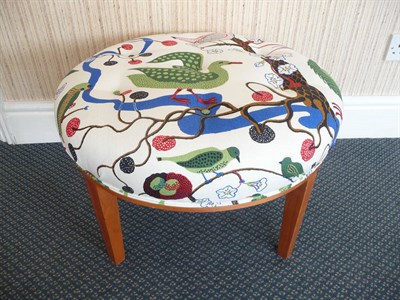 Lot 1550 - A Modern Firma Svenkst Tenn Stool, model 647, upholstered in bird linen fabric, designed by...