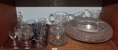 Lot 210 - A quantity of glass to include a cut glass bowl; a Victorian rolling pin; jugs; ice plates etc