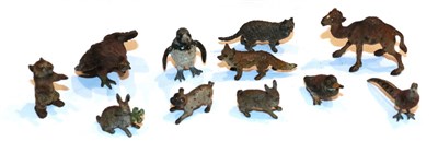 Lot 215 - A collection of 19th century Austrian cold painted bronze animal and bird models to include: Eagle