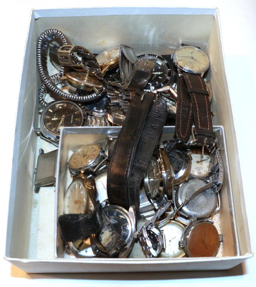 Lot 219 - A group of wristwatches including a mechanical chrome plated wristwatch signed Satina, an automatic