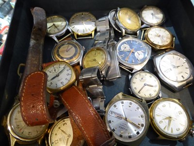 Lot 221 - A group of wristwatches including a chronograph signed Everite, automatic day/date Seiko, and...