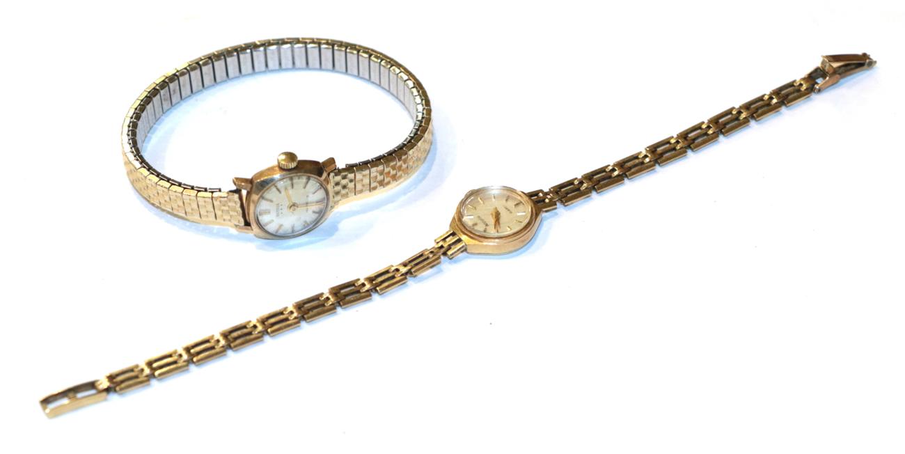 Lot 226 - A 9 carat gold lady's Accurist quartz wristwatch, on link strap with a lady's Bernex wristwatch