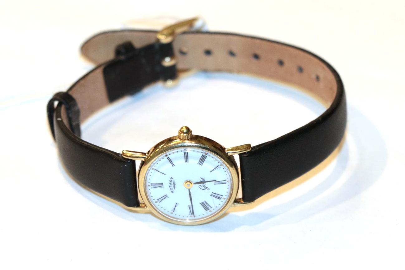 Lot 229 - A 9 carat gold lady's Rotary gold wristwatch, on leather strap