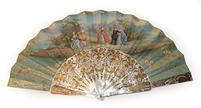 Lot 231 - A mid-19th century Mother-of-Pearl fan, the monture carved, pierced and gilded, the gorge sticks in