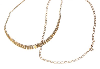 Lot 242 - A 9 carat gold fancy link necklace, length 41cm; and another 9 carat gold necklace, length 46cm