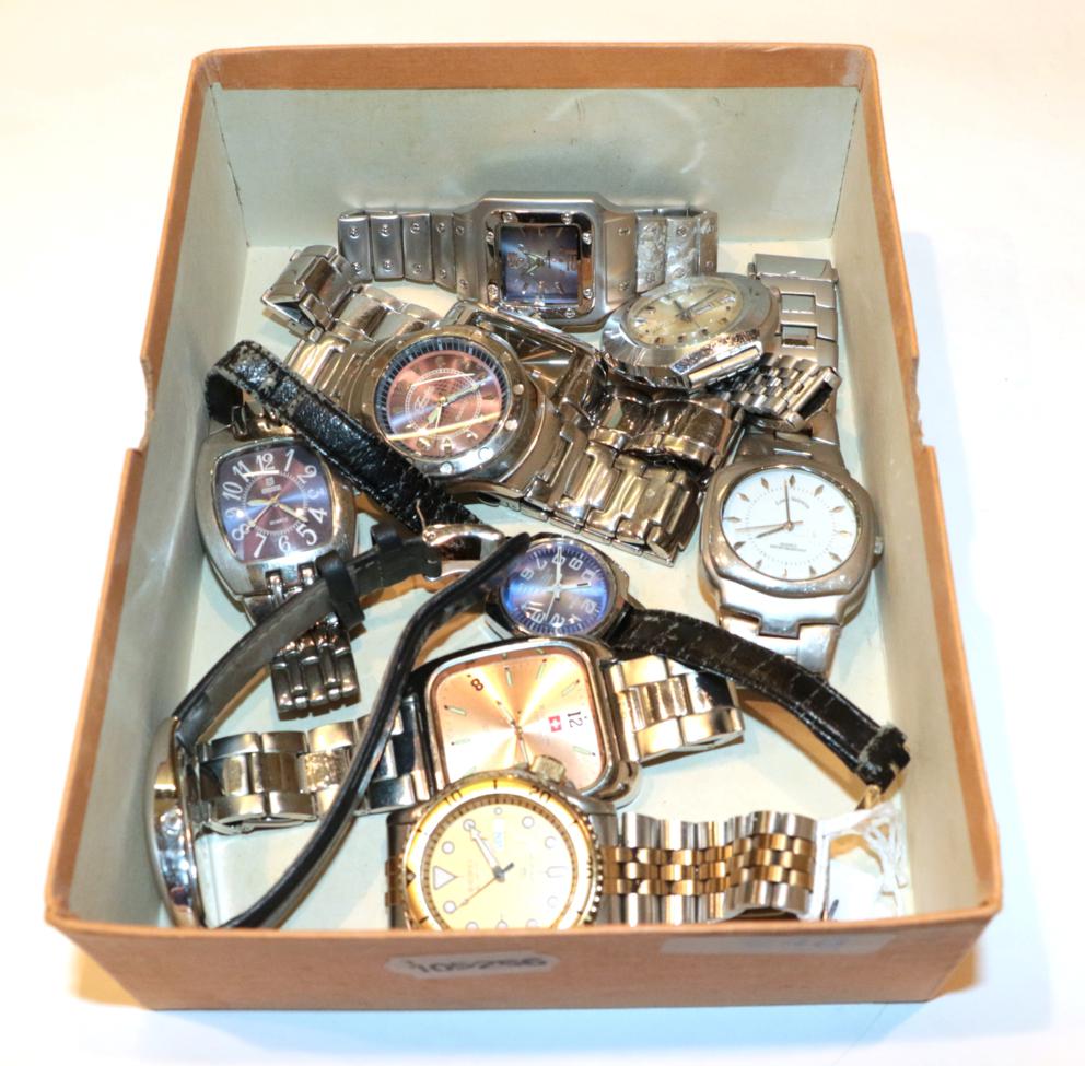 Lot 248 - A bi-metal Seiko divers wristwatch, a stainless steel Timex wristwatch and eight other wristwatches