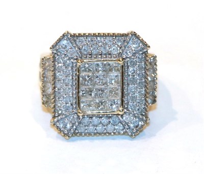 Lot 253 - A 9 carat gold diamond plaque ring, finger size I1/2