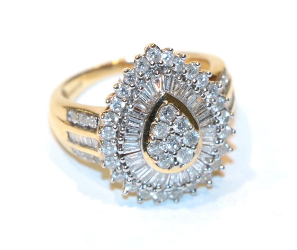 Lot 254 - A 14 carat gold pear shaped diamond set plaque ring, finger size O1/2