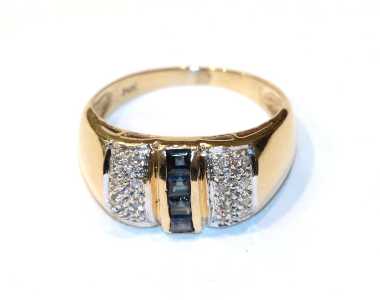 Lot 256 - A sapphire and diamond ring, stamped '14K, finger size N