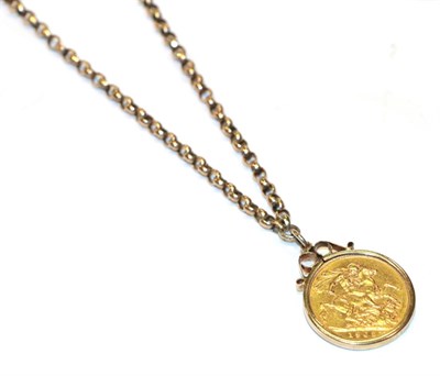 Lot 279 - A 1902 full sovereign loose mounted as a pendant on chain, chain length 62cm