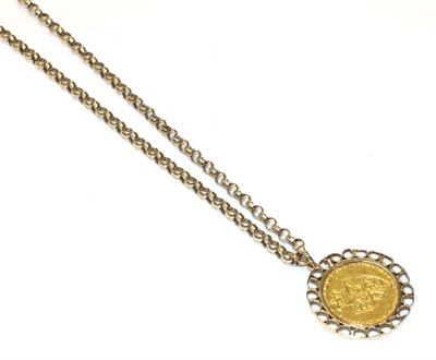 Lot 293 - A George III gold spade head guinea dated 1791 mounted as a pendant on chain, chain length 67cm