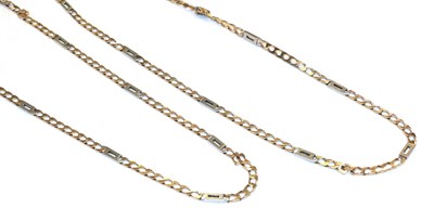 Lot 313 - Two two-colour 9 carat gold fancy link necklaces, lengths 60cm and 77cm