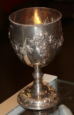 Lot 350 - A Victorian silver goblet, by Robert Hennell, London, 1867, the bowl chased with fruiting...