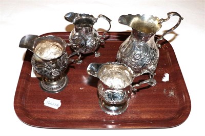 Lot 356 - Three George II and George III silver cream-jugs and a Victorian silver cream-jug, the first...